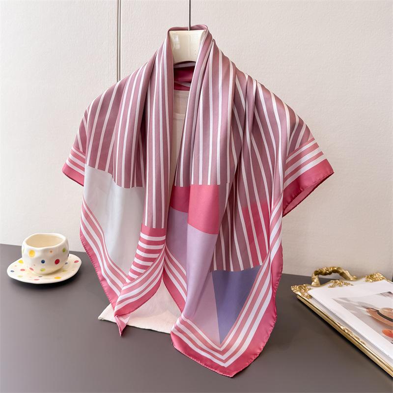 Geometric Color Block Simulation Silk High-end Large Square Scarf Silk Scarf Printed Shawl Decorative Scarf Sunscreen Scarf Headscarf Scarf