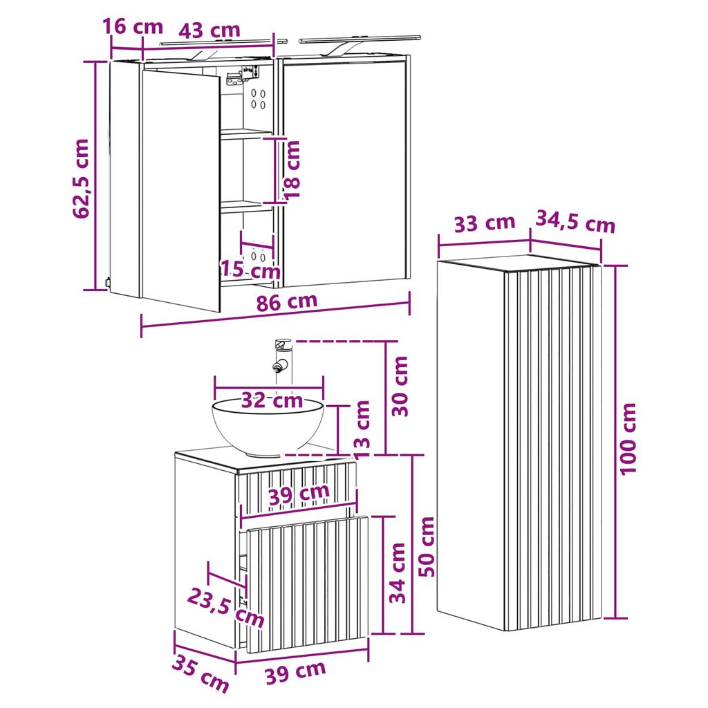 Bathroom Furniture Set 4 Pcs Artisan Oak Engineered Wood and Glass