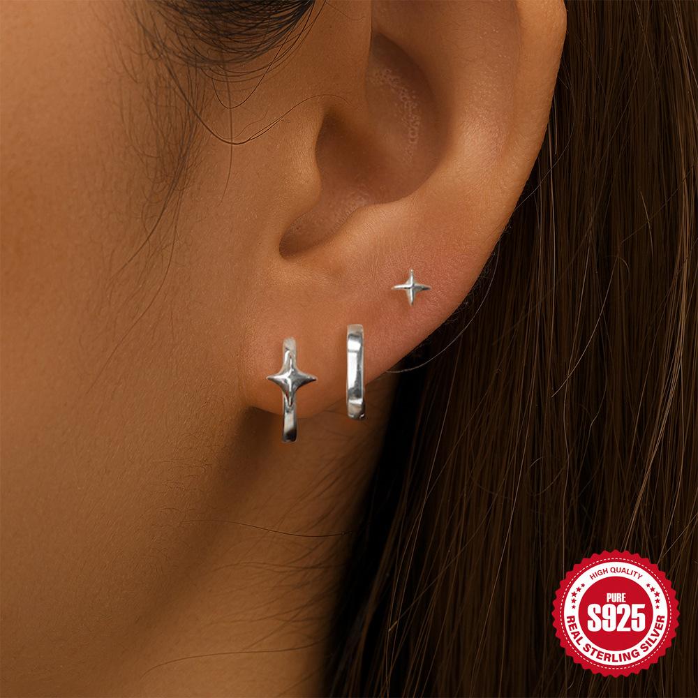 Stylish Simple S925 Sterling Silver Quad Star Classic Turquoise Earrings Stud Earrings Set Women'S Earrings Set