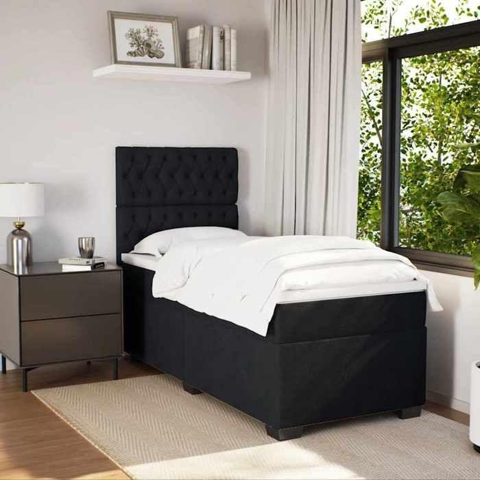 Exclusive House - Bed Slat Base with Mattress Black 100x200 Cm Velvet