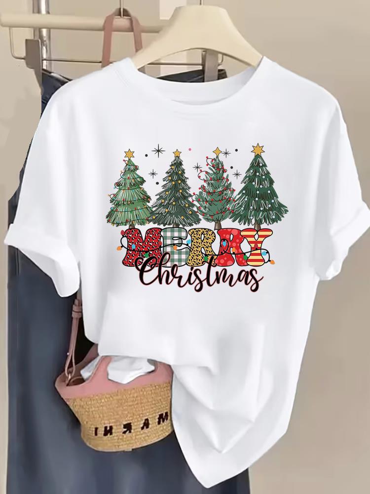 (Asian Size) Lovely Trend Cute New Year T Shirt Christmas Clothing Women Fashion Festival Tee Top Print Woman Short Sleeve Graphic T-shirts