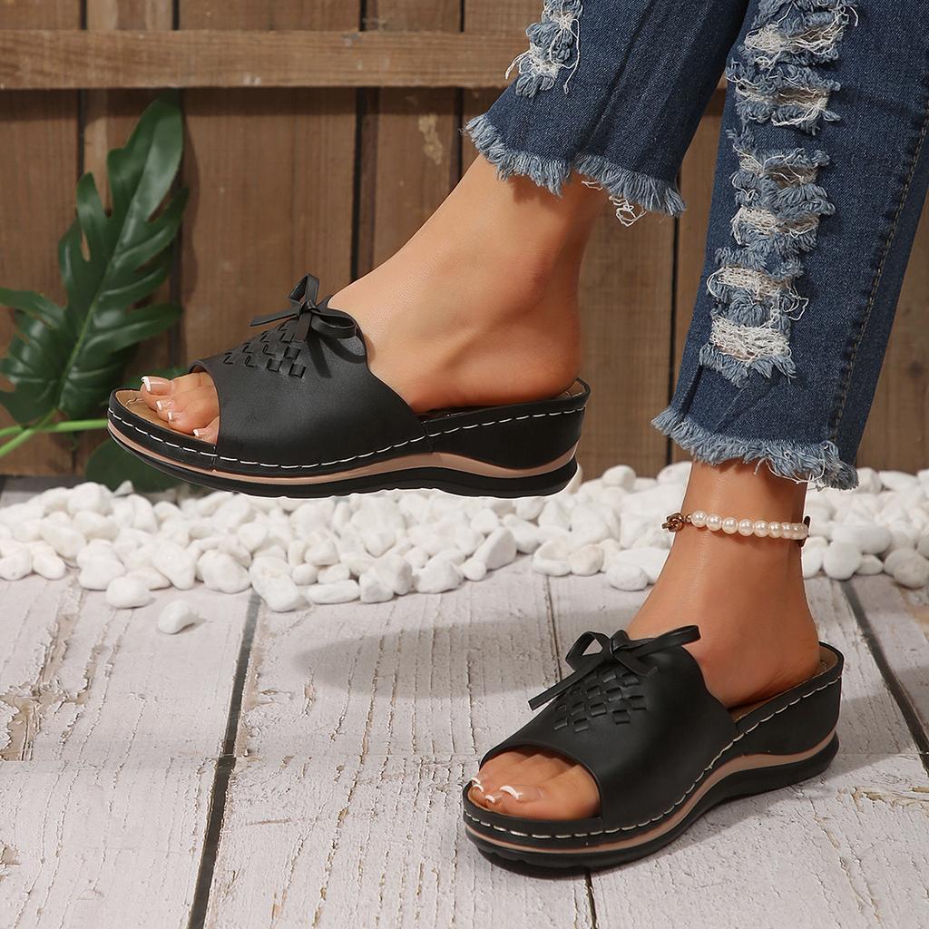 2025 Fish Mouth Open Toe Flip-flops Women's Non-slip Wedge Comfortable Plus Size Slippers