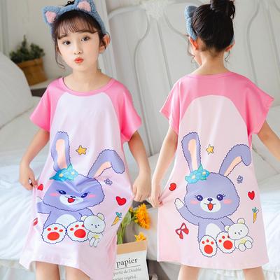 Girls Nightgown Cartoon Printing Short Sleeves Home Wear Cute Breathable Kid Home Nightdress