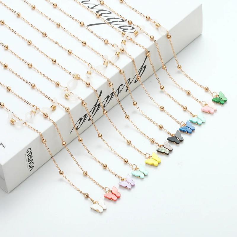 Fashion Bow Sunglasses Mask Hanging Chain Bohemian Letters Butterfly Shell Stars Moon Glasses Chain Lanyard Jewelry for Women