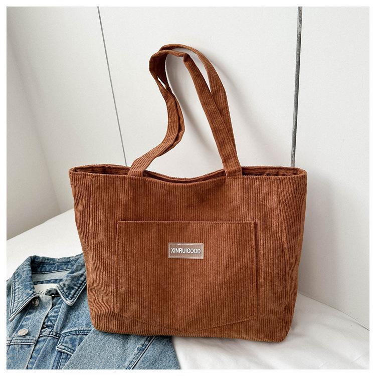 Damen Cord Schultertasche, Lässige Modehandtasche mit großer Kapazität, Geeignet zum Ausgehen, Maschinenwaschbar, mit festen Schultergurten