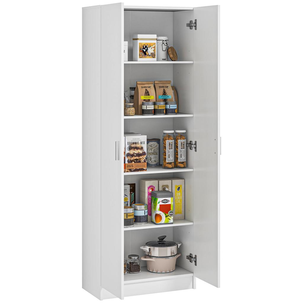 Modern Multipurpose Cabinet with 5 Shelves and Adjustable Levels, Wooden, 60x31.5x165 Cm, White