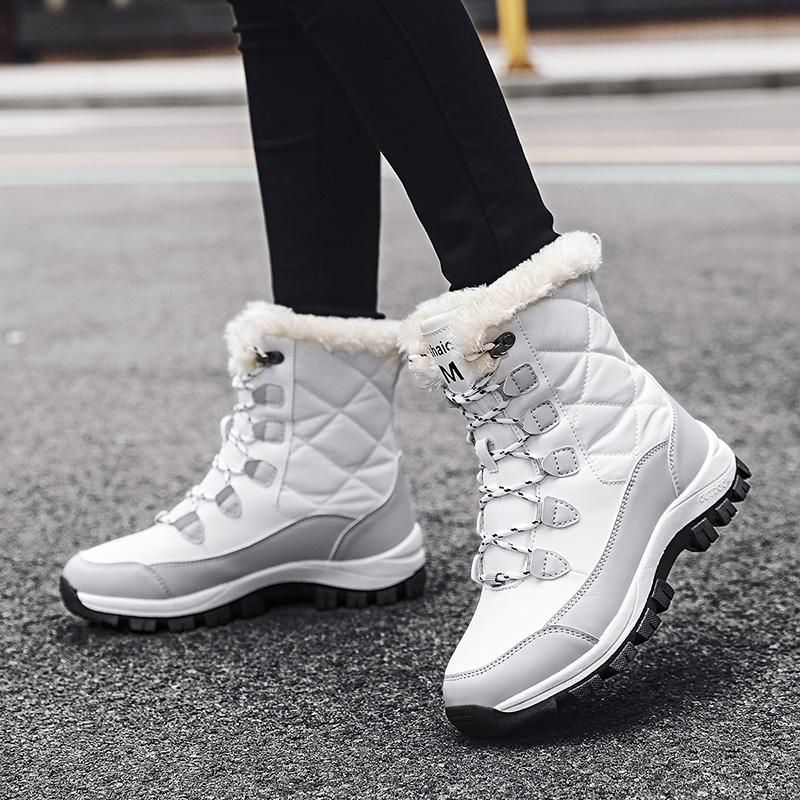 Fleece verdickte Schneestiefel Winter rutschfest wasserdicht mittelhohe Skistiefel Outdoor warm große Baumwollschuhe