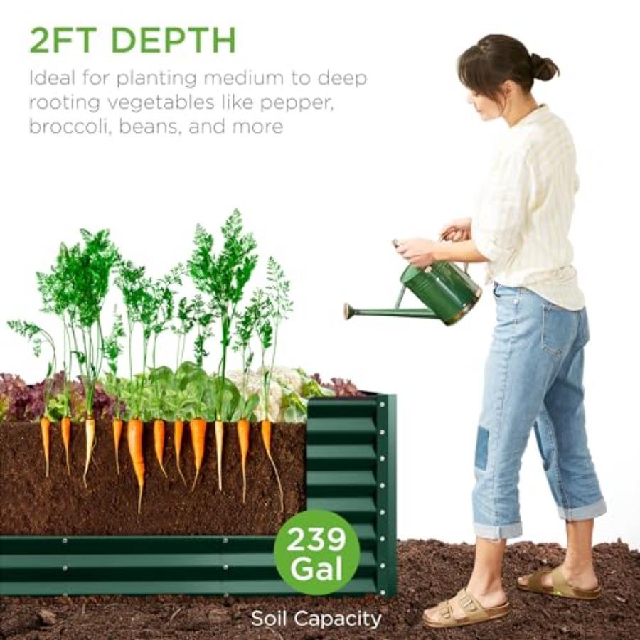 8x2x2ft Outdoor Metal Raised Garden Bed Rectangular Deep Root Planter Box for Vegetables Flowers Herbs and Succulents W/ 239 Ga