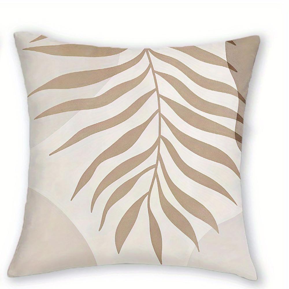 1/4pcs Beige Palm Leaf Patterned Pillowcases Sofa Cushion Cover Home Bedroom Room Decoration