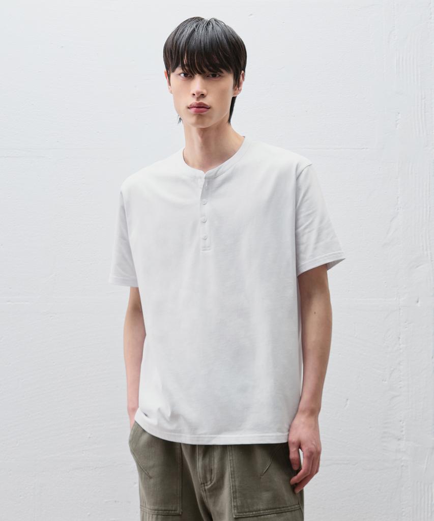 DRAW FIT Cotton Henley Neck Half T-Shirt [3 Colors]