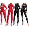 Womens Catsuit Patent Leather Bodysuit Jumpsuit Party Clubwear Long Sleeve Skinny Jumpsuit
