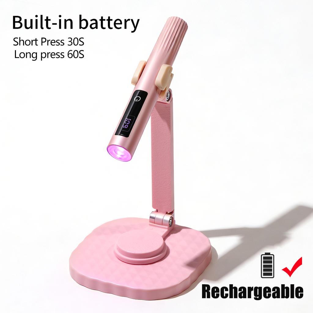 YIKOOLIN Mini Handheld UV Light Nail Lamp with Stand Handheld UV Light with Display for Gel Nail Rechargeable USB Nail Dryer