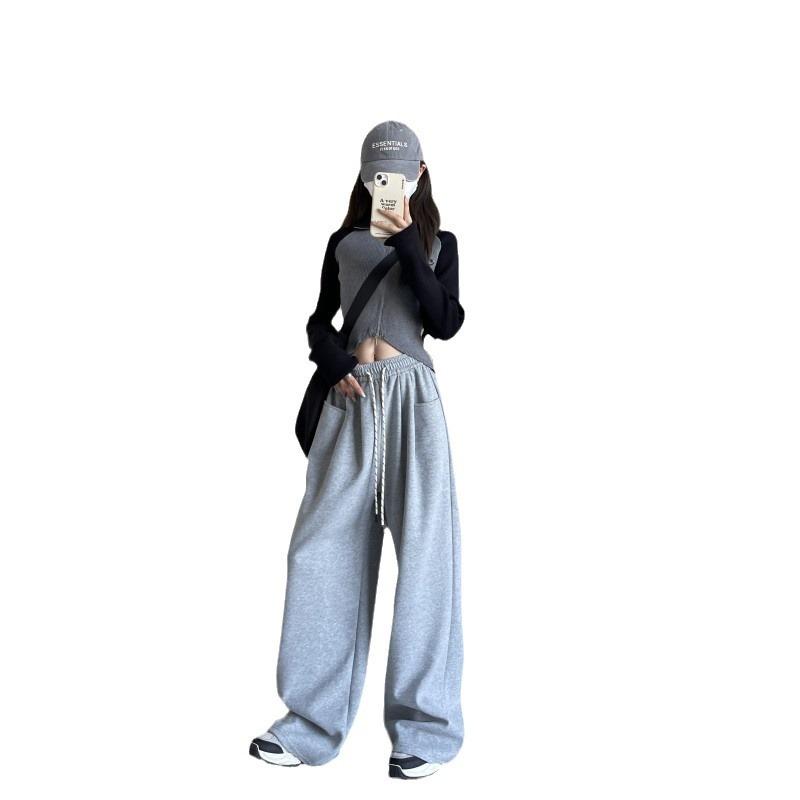 Lazy Wide-leg Pants Women's Spring and Autumn New High-waisted Loose Sweatpants Scimitar Sports Drape Floor Casual Pants