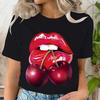 Summer Fashion Women's T-Shirt Lips Cherry 3D Printed Short Sleeve Tops Girl Loose Casual Loose Oversize Outdoor Clothing