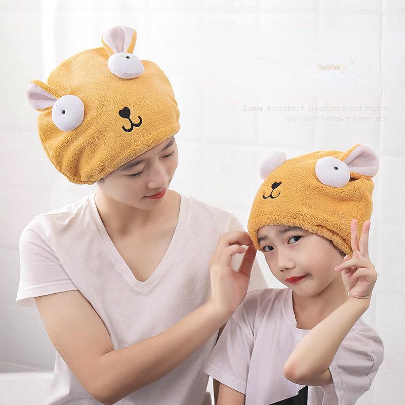 Cute Cartoon Parent-child Rabbit Quickly Dry Hair Wrapped Towels Dry Hair Hat Portable Coral Fleece Shower Cap Bath Accessories