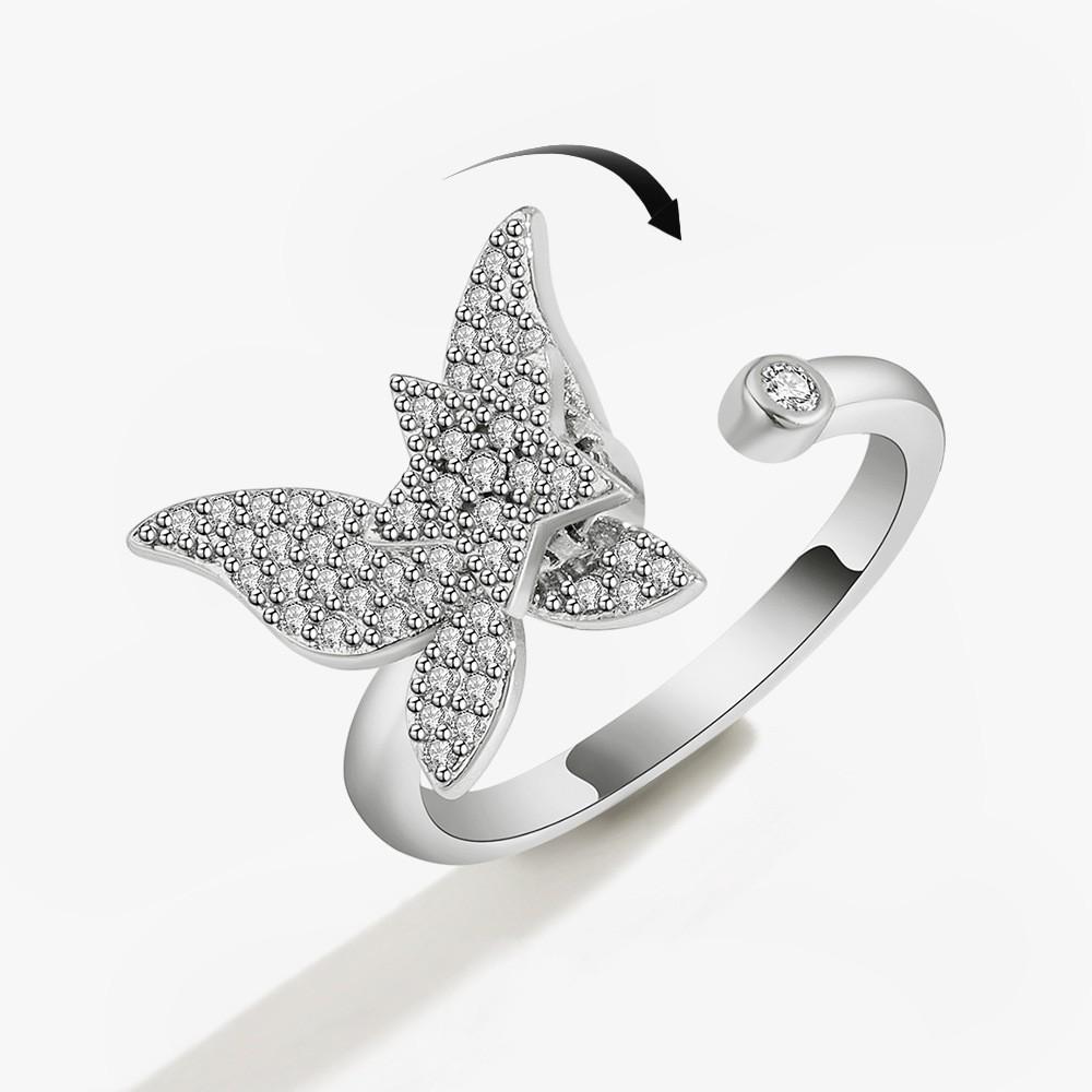 SMJEL Fidget Spinner Anello Ansia per Le Donne Multiplo Fiore di Cristallo Occhio Farfalla Anello Animale Ruota Anti-Stress Matrimonio Jewerly