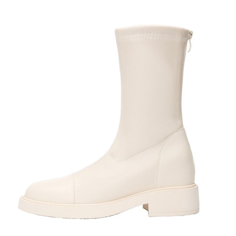 Women Boots 2024 Autumn New Comfortable Non Slip Platform Single Boot Mid Tube British Style Zipper Round Toe Outdoor Short Boot