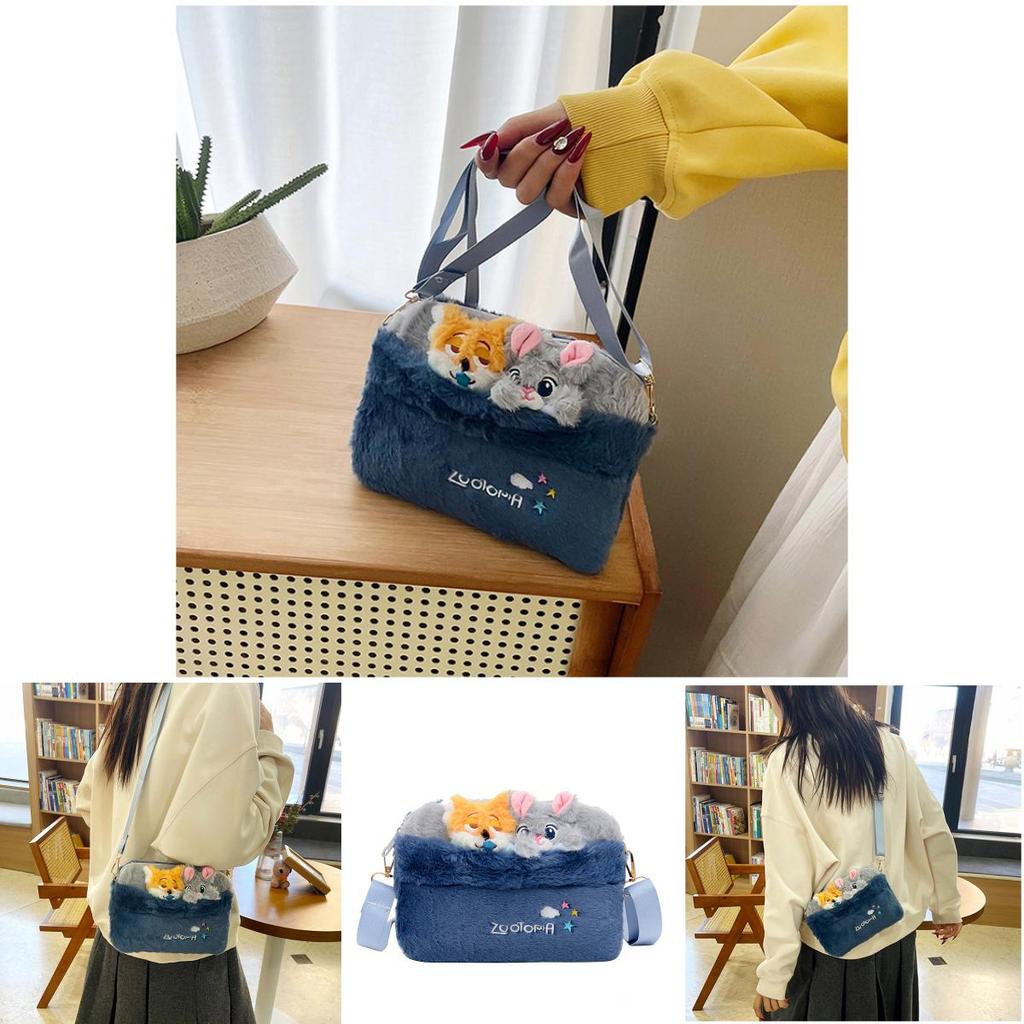 Sac bandoulière en peluche Zootopia Nick Wilde Judy Hopps avec fermeture éclair pour une utilisation quotidienne décontractée