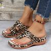 Europe and The United States Clip Toes Leopard Print Casual Shoes Female Cross Outside Wear Slope with Flat Bottom T Large Size Beach Sandals Female