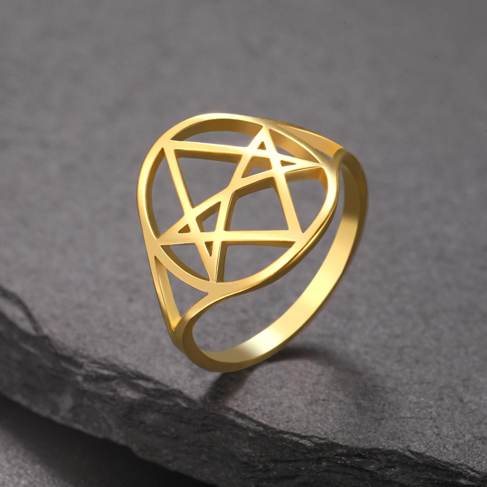 Dawapara Unicursaal Hexagram Symbool Roestvrij Staal Ring voor Mannen Vrouwen Thelema Heilige Geometrie Spirituele Sieraden