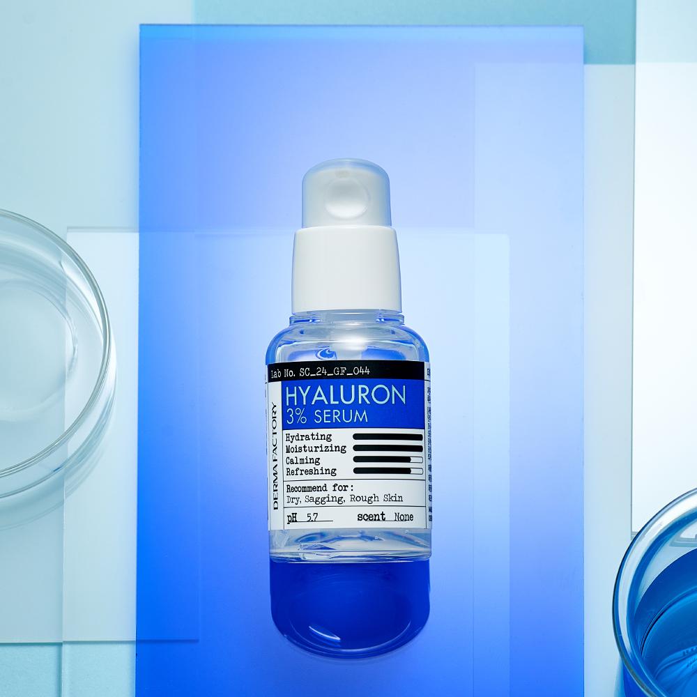 DERMA FACTORY Sérum s 3% kyselinou hyaluronovou 30 ml – Nízkomolekulární kyselina hyaluronová, Hloubková hydratace a zklidňující péče o vlhkost, Korejské