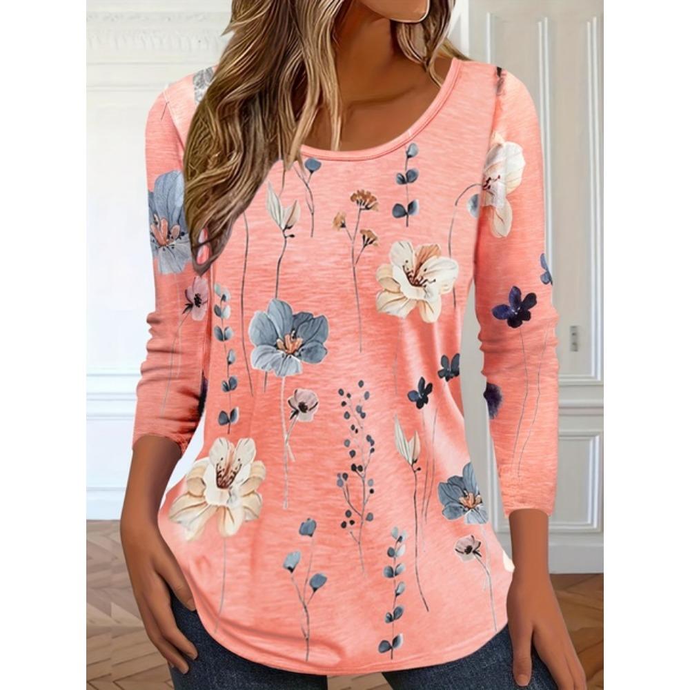 Vibrant Floral 3D Print O-Neck Long Sleeve T-Shirt Fashion Pattern Women Clothing Casual Y2k Clothes Harajuku Female Clothing