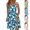 Women's Summer Casual Square Neck Dress With Pockets Cute Sleeveless High Waisted A-Line Vest Midi Dress