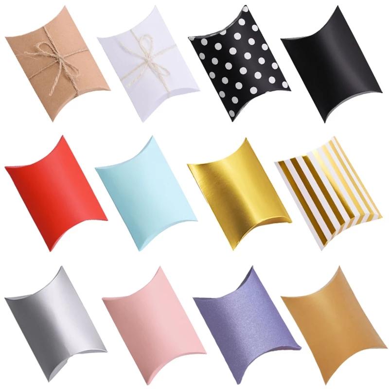 10/20/30Pcs Pillow Candy Box Kraft Paper Christmas Gift Packaging Boxes Candy Bags Wedding Favors Birthday Party Decorations