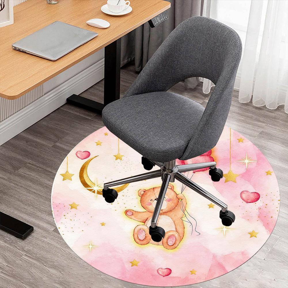 1 pièce Tapis de Chaise Rond Cœur Ours en Peluche Tapis de Zone de Bureau - Antidérapant, Tapis de Sol pour Bureau, Chambre et Décoration Intérieure p127296