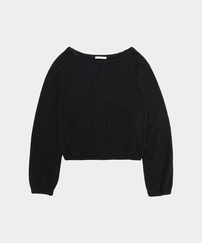 Ieoning String Offshoulder Pocket Knit, Black