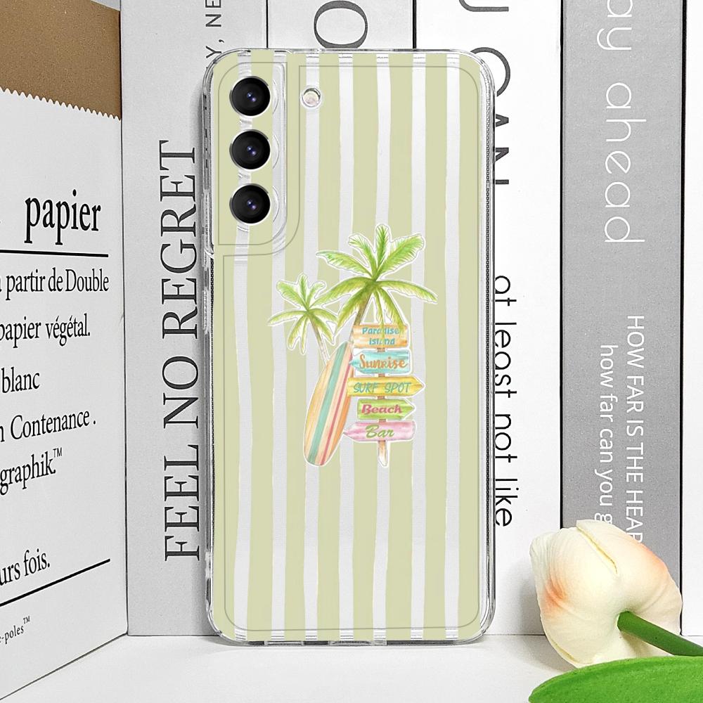 Creative Palm Coconut Tree Striped Pattern Clear Phone Case for Vivo 50 Lite V30 V27 V25 V23 Pro Y36 Y29 Y76 Y75 Y100 Soft Cover