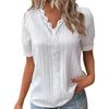 Women Plus Size Tops Hollow Short Sleeve Blouses V-Neck Shirt Casual Solid Color Pullover Blouse