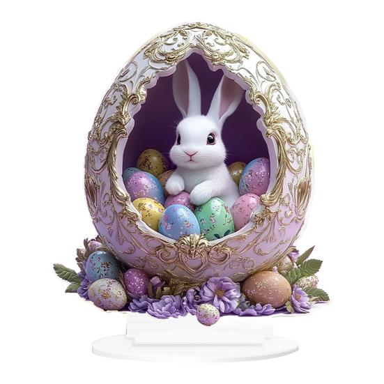 Yousheng Easter Bunny Table Sign 2D Flat Acrylic Bunny Egg Desktop Ornament Spring Tabletop Centerpiece for Home Corner Fireplace Decor