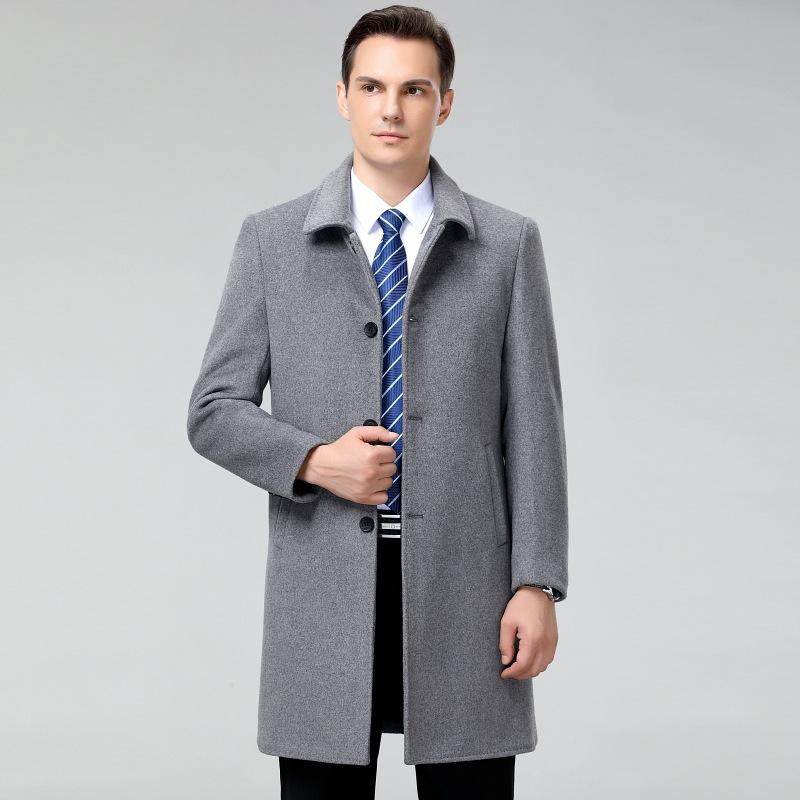 Hochwertiger Kaschmir Herrenmantel in mittlerer Länge, Windjacke für Herbst und Winter für das mittlere Alter, lockere Wolljacke, Freizeitmantel