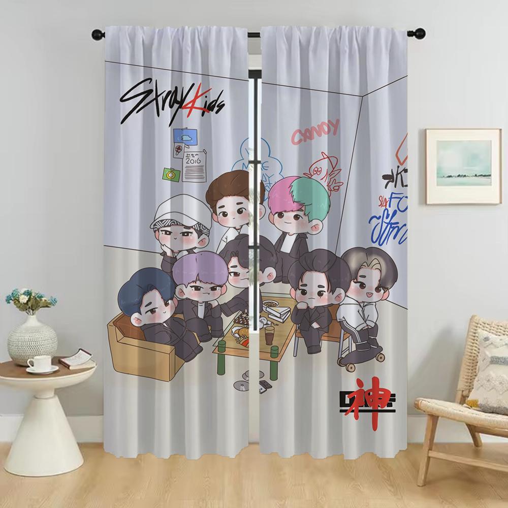 Modern Living Room Curtains 2 Pieces KPOP-straykides Tulle for Bedroom Halloween Decoration Blackout Curtain Shades Partition