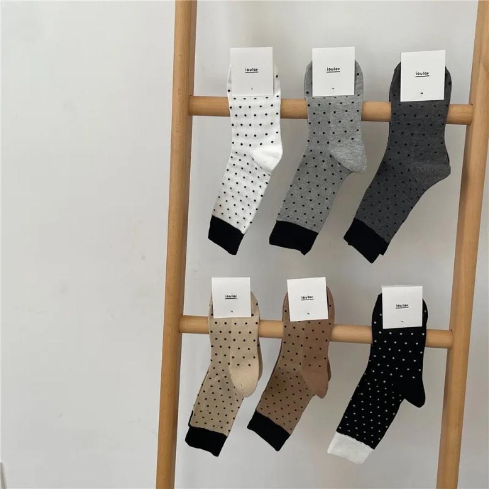 1 Pair Color Block Polka Dot Mid-Calf Sock Cute Slouchy Mesh Breathable Socks for Women Schoolgirl Summer Casual Calf Socks