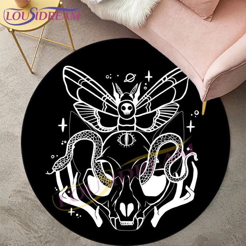 Nāves kožu paklāji viesistabas zonai Paklājs Gothic Skull Apaļš paklājs Grīdas Paklājiņš Butterfly Moon Star Paklājs Durvju paklājs