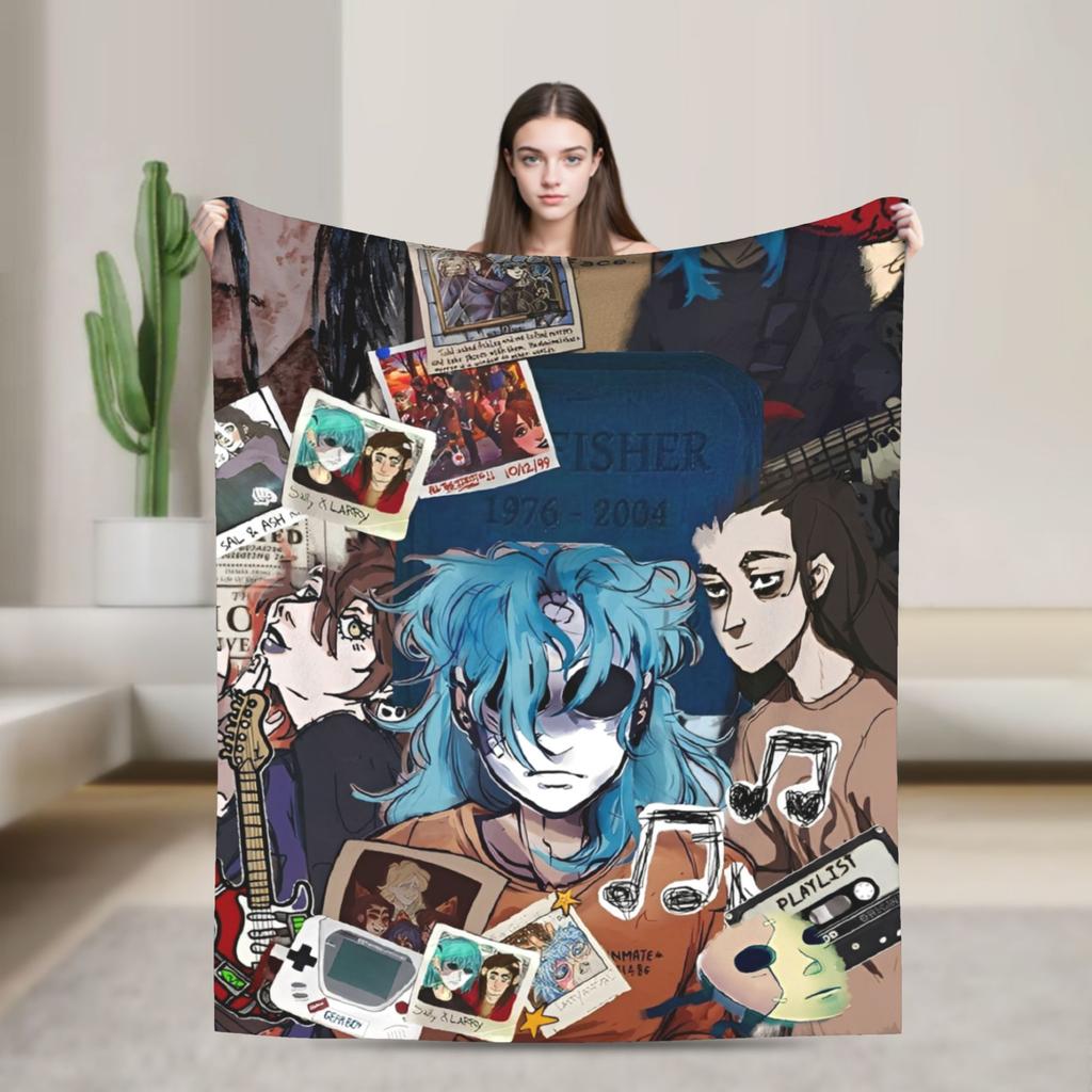 Sally Face Sal Fisher SF Plüschdecken Spiel Gothic Kreative Überwurfdecken für Zuhause 150*125cm Ultra-Weich