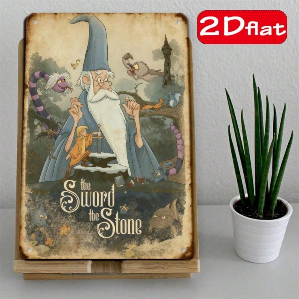 Sword In the Stone Metal Wall Sign 2D Flat Iron Plaque 7.87x11.81in Halloween Decor Indoor Outdoor Gift