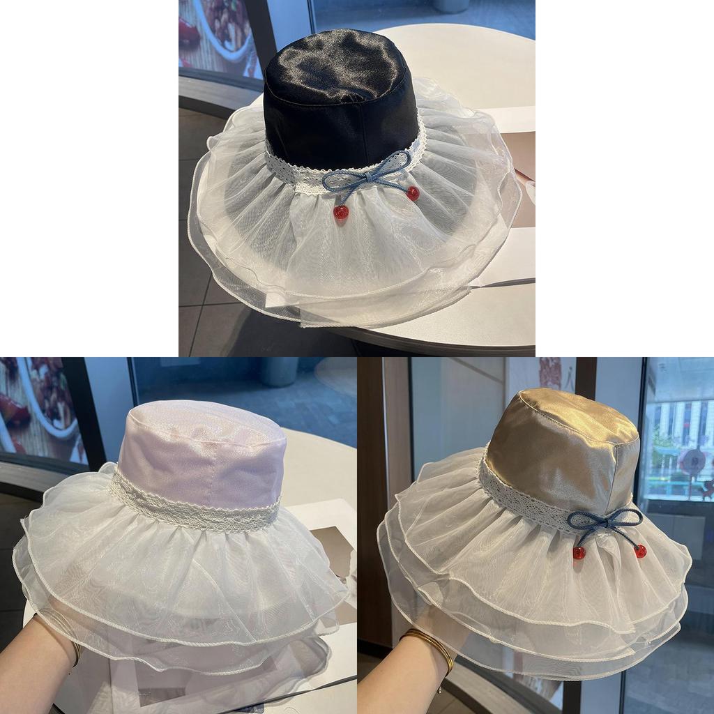 Lace Mesh Sun Hat For Women Summer Chic Foldable Sunshade Cap For Face Slimming And Sun Protection