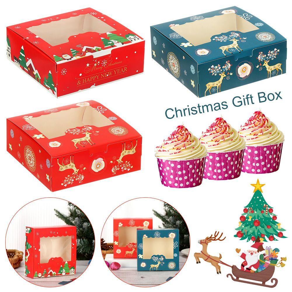 1/10pcs Nougat 4 Cup Biscuit Christmas Cardboard Cake Boxes Cake Packaging Box Christmas Gift Box Gift Wrapping Box