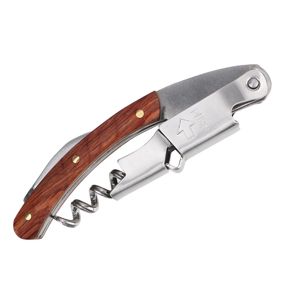 Professional Wine Opener Multifunction Wine Bottle Opener Steel Handy Screw Corkscrew with Knife Wooden Handle