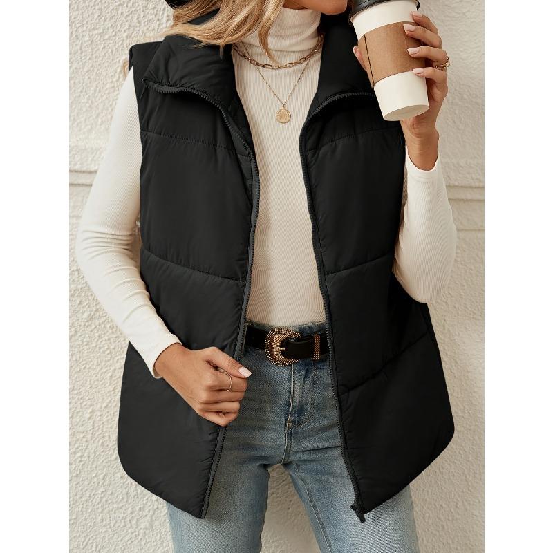 Cotton Vest Women's Autumn and Winter Drawstring Stand-up Collar Sleeveless Cotton Vest  Jacket