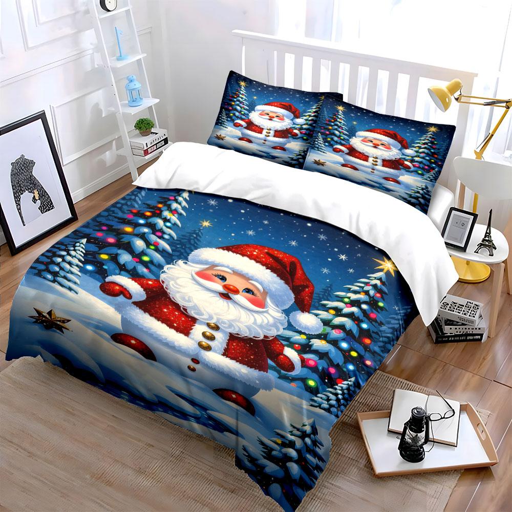 Santa Claus Winter Wonderland Bedding Duvet Cover Set Duvet Cover Pillowcases (1*Duvet Cover 2*Pillowcases, Without Duvet Insert)