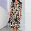 2024 New Women's Dresses Leopard Print Elegant And Beautiful Midi Dresses Plus Size Female Short Sleeve Dress Summer Design