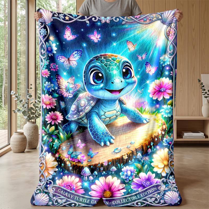 Jeweled Turtle Garden Theme Blanket Lightweight Warm Flannel Blanket Decorative Throw Blanket for Home Decoration