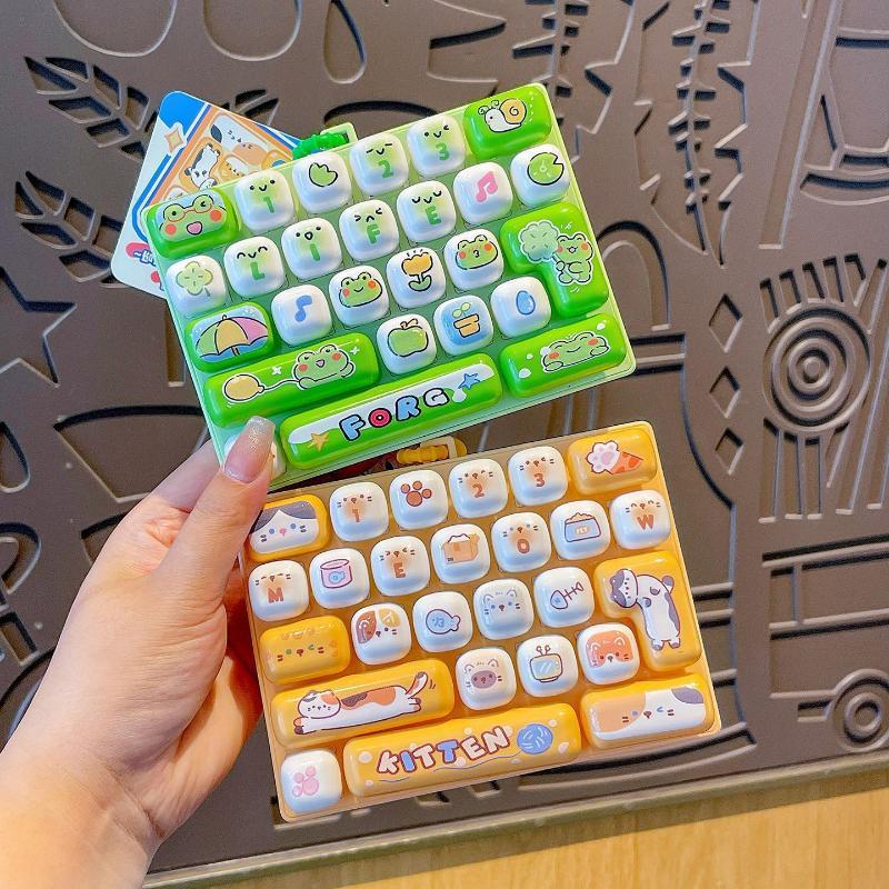 26 Grids Cute Mini Keyboard Keychain Stress Relief Toy Soft Fidget Toy for Desktop Decor Anxiety Relief for Adults Kids