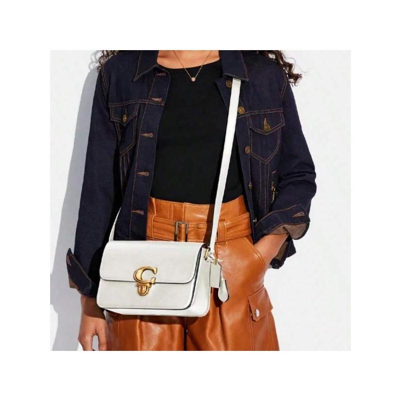 Coach Studio 25 C-Logo Flap Bag - Large White Leather Shoulder Bag, Women's Style, Ideal for Holidays, Anniversaries, and Christmas Gifts. C6641