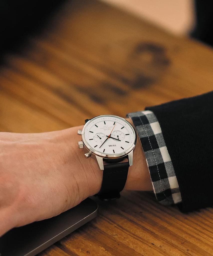 2 Black Calfskin Canvas Graphic Japan Official Swedish Nordic Includes 2 White Dial TRIWA/Triwa Men's & Women's (Unisex) Watch, Straps, Chronograph, &