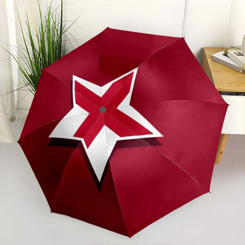 1pc Flag Umbrella Portable Folding Umbrella Iron Frame Hole Bone Structure Outdoor Home Umbrella